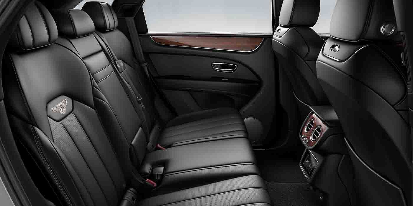 Bentley Beijing-Yizhuang Bentley Bentayga EWB interior view for rear passengers with Beluga black hide.